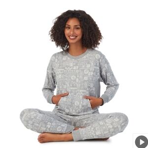 NWT Cuddl Duds Sweater Knit Kangaroo Pocket Top & Banded Bottom Sleep Set Gray S